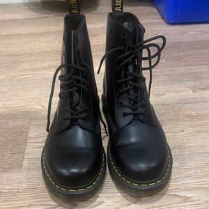 Dr. Martens Black Combat Boots with Yellow Stitching